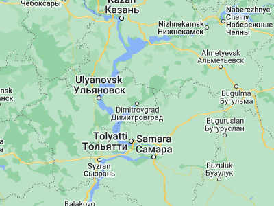 Map showing location of Dimitrovgrad (54.21386, 49.61838)