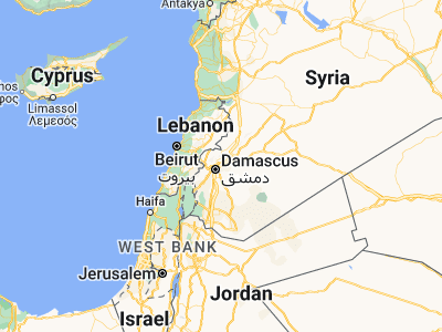Map showing location of Douma (33.57175, 36.4027)