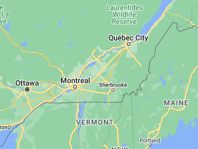 Map showing location of Drummondville (45.88336, -72.48241)