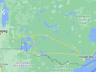 Map showing location of Dryden (49.78334, -92.75032)
