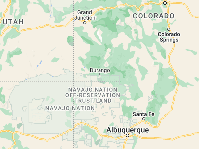 Map showing location of Durango (37.27528, -107.88007)