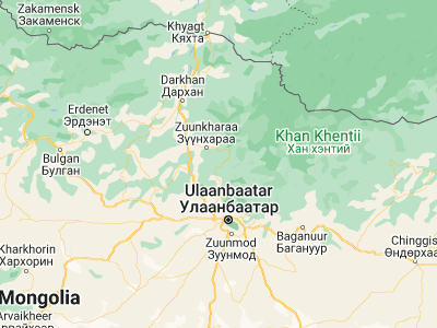 Map showing location of Dzüünkharaa (48.63333, 106.73333)