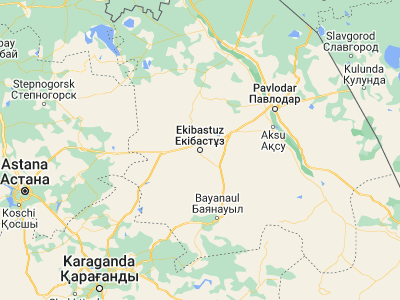 Map showing location of Ekibastuz (51.72371, 75.32287)