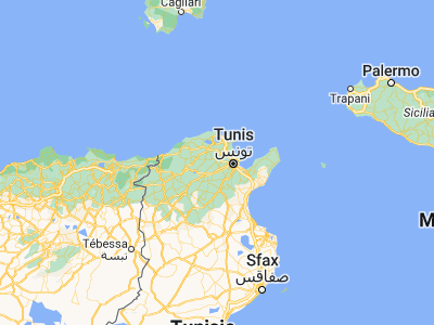 Map showing location of El Battan (36.80368, 9.84424)