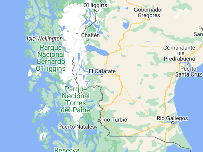 Map showing location of El Calafate (-50.34075, -72.27682)