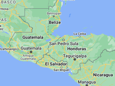 Map showing location of El Ciruelo (15.3, -88.5)