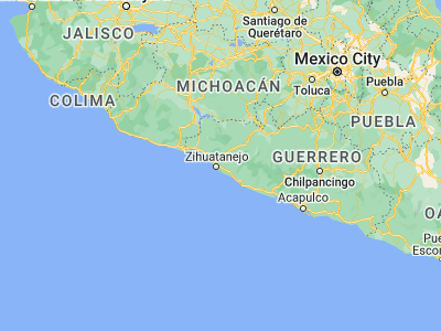 Map showing location of El Coacoyul (17.6381, -101.47571)