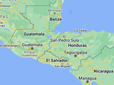 Map showing location of El Corozal (15.06667, -88.61667)