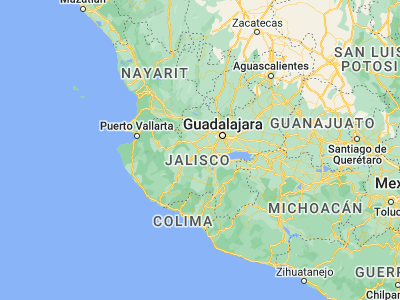 Map showing location of El Crucero de Santa María (20.38317, -103.86131)