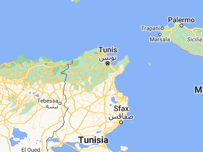 Map showing location of El Fahs (36.37419, 9.90651)