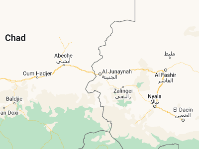 Map showing location of El Geneina (13.45262, 22.44725)