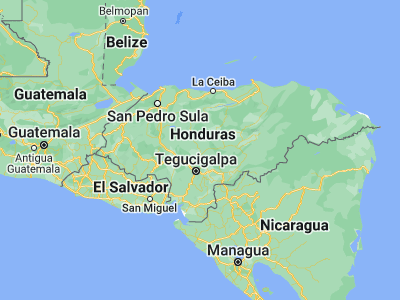 Map showing location of El Guante (14.55, -87.1)