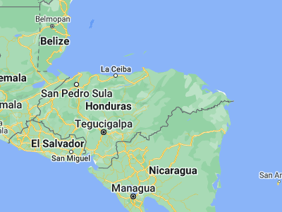Map showing location of El Guayabito (14.83333, -86.03333)