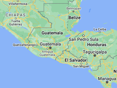 Map showing location of El Jícaro (14.91667, -89.9)