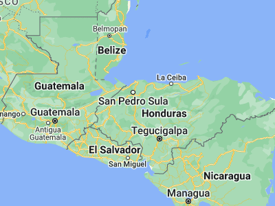 Map showing location of El Llano (15.15, -87.88333)