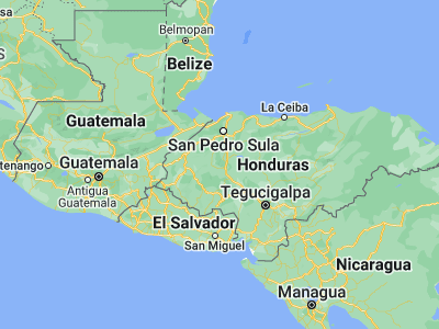 Map showing location of El Mochito (14.86667, -88.08333)