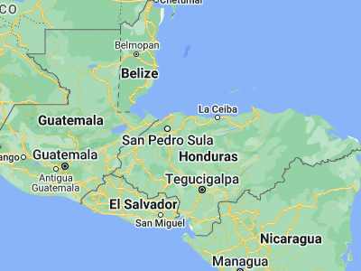 Map showing location of El Negrito (15.31667, -87.7)