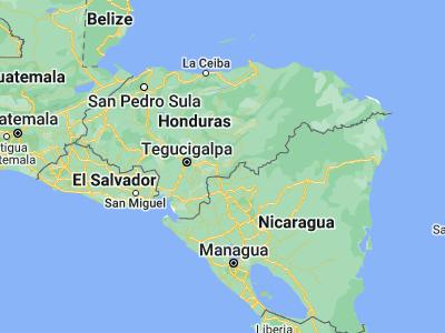Map showing location of El Obraje (14, -86.43333)