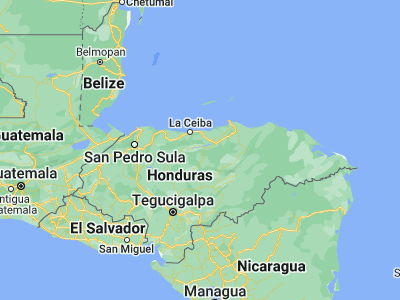 Map showing location of El Ocote (15.41667, -86.56667)