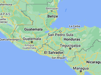 Map showing location of El Ocotón (15.03333, -88.88333)