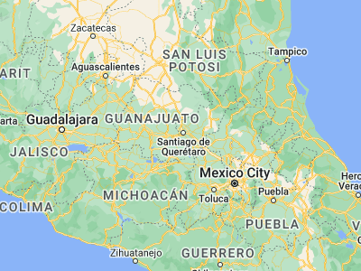 Map showing location of El Pueblito (20.53333, -100.45)