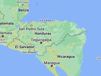 Map showing location of El Rusio (14.46667, -86.36667)