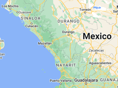 Map showing location of El Salto (23.38333, -105.38333)