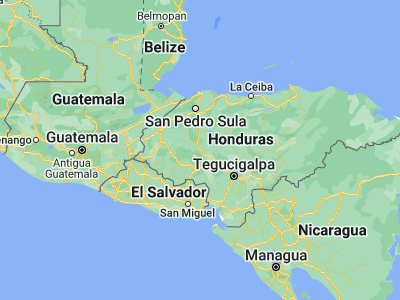 Map showing location of El Socorro (14.63333, -87.91667)