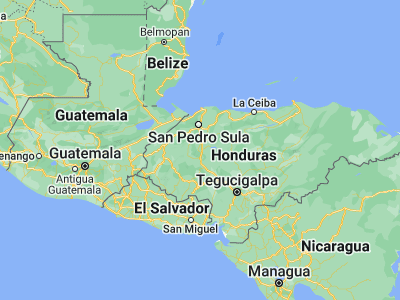 Map showing location of El Tigre (14.93333, -87.98333)