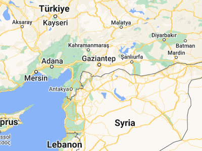 Map showing location of Elbeyli (36.67417, 37.46667)