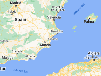 Map showing location of Elche (38.26218, -0.70107)