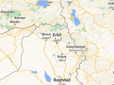 Map showing location of Erbil (36.19257, 44.01062)