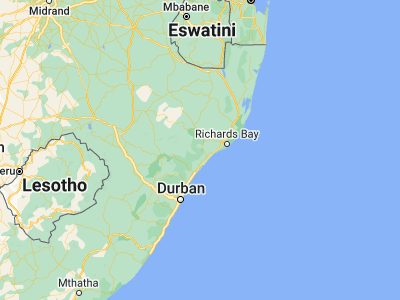 Map showing location of Eshowe (-28.88648, 31.4699)