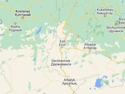 Map showing location of Esil (51.95495, 66.40841)
