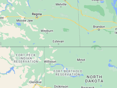 Map showing location of Estevan (49.13337, -102.98422)