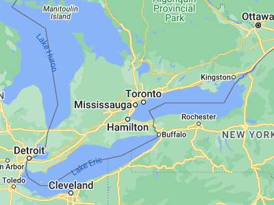 Map showing location of Etobicoke (43.65421, -79.56711)