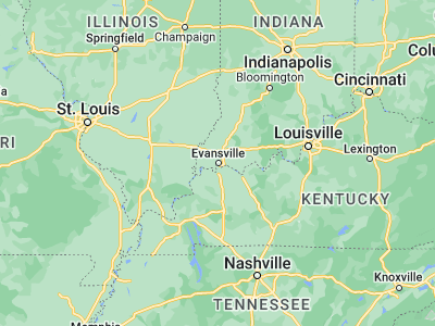 Map showing location of Evansville (37.97476, -87.55585)