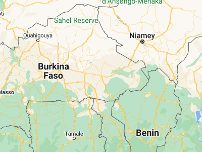 Map showing location of Fada N’Gourma (12.06222, 0.35778)