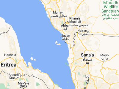 Map showing location of Farasān (16.70222, 42.11833)