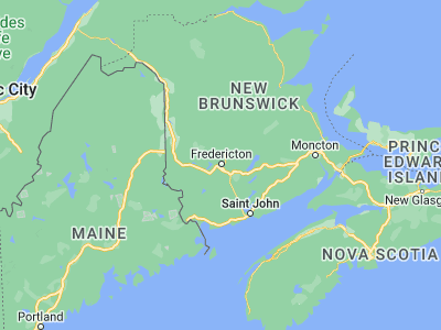Map showing location of Fredericton (45.94541, -66.66558)