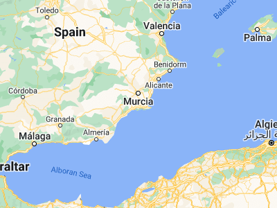 Map showing location of Fuente-Álamo de Murcia (37.7, -1.1)
