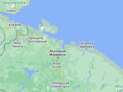Map showing location of Gadzhiyevo (69.25506, 33.33616)
