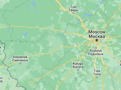 Map showing location of Gagarin (55.55291, 34.99537)