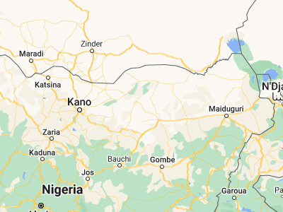 Map showing location of Gamawa (12.1343, 10.5396)