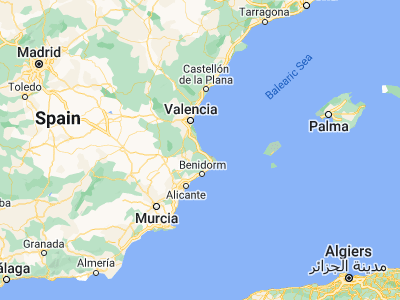 Map showing location of Gandia (38.96667, -0.18333)