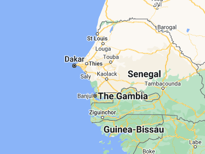 Map showing location of Gandiaye (14.23333, -16.26667)
