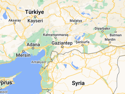 Map showing location of Gaziantep (37.05944, 37.3825)
