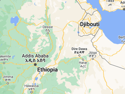 Map showing location of Gewanē (10.16639, 40.64528)