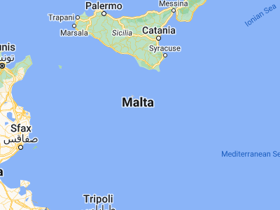 Map showing location of Għaxaq (35.84889, 14.51667)