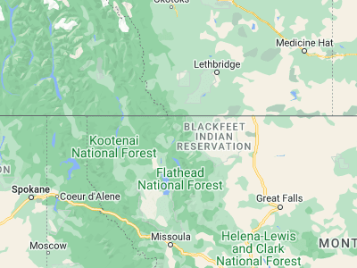 Map showing location of Glacier National Park (48.68306, -113.80031)
